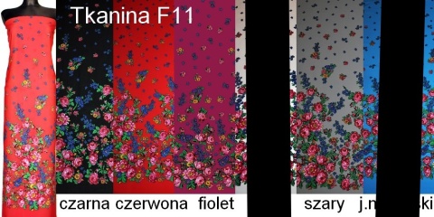 Wzór karpacki rosnący tkanina ludowa krepa 6 kolorów Wzór karpacki rosnący tkanina ludowa krepa 6 kolorów
